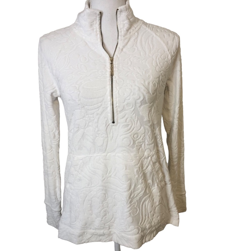 Lilly Pulitzer Terry Cloth Skipper Popover Too Much Bubbly White Top